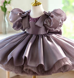 Lavender Purple Princess Birthday Dress for Toddler | Sequin Flower Girl Gown & Puff Sleeve Puffy Party Tutu Outfit