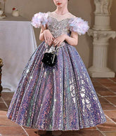 Iridescent Purple Sequin Flower Girl Dress - Baby Kids Birthday Party Pageant Ball Gown