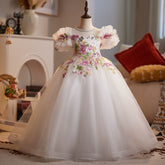 Luxury Flower Girl Dress with Floral Embroidery | Princess Pageant Gown