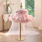 Pink Feather Floral Train Flower Girl Dress | Toddler Birthday Princess Tutu Gown