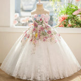 Floral Applique Baby Girl Birthday Dress - Elegant Tulle Baptism Gown, Graduation & Wedding Flower Girl Dress