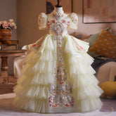 Cream Yellow Girls Pageant Dress | Luxury Chinoiserie Gown