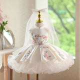 Ivory Flower Girl Dress with Mandarin Collar & Pearl Tassels Baby Party Gown
