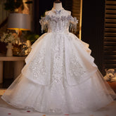 Luxury White Flower Girl Dress with Tassel Crystals | Princess Pageant Gown
