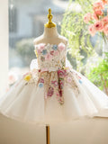 Floral Applique Baby Girl Birthday Dress - Elegant Tulle Baptism Gown, Graduation & Wedding Flower Girl Dress