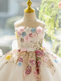 Floral Applique Baby Girl Birthday Dress - Elegant Tulle Baptism Gown, Graduation & Wedding Flower Girl Dress