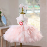 Luxury Pink Floral Sequin Flower Girl Dress with Ruffled Tutu Skirt