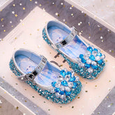 Sparkly Purple Crystal Princess Shoes for Girls - Glitter Mary Jane Flats with Rhinestone Flower for Party