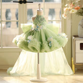 End Mint Green Halter Sequin Feather Flower Girl Dress with Detachable Train
