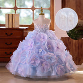Luxury Pastel Flower Girl Dress with 3D Florals | Princess Pageant & Pianist Gown