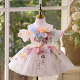 3D Floral Off Shoulder Girls Pageant Dress | Kids Birthday Dress Princess Tulle Gown