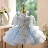 Light Blue Rhinestone Flower Girl Dress | Kids Birthday Princess Pageant Gown