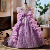 Luxury Lavender Flower Girl Dress with Ruffles | Princess Pageant Gala Gown