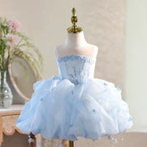 Light Blue Flower Girl Dress for Wedding | Kids Birthday Party Gown Jellyfish Tassel