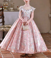 Pink Sequin Flower Girl Dress - Girls Princess Birthday Party Costume Pageant Ball Gown