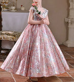 Pink Sequin Flower Girl Dress - Girls Princess Birthday Party Costume Pageant Ball Gown