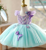 Mint Green Princess Birthday Dress for Toddler Girls | Sequin Flower Girl Tutu Gown with Headband Veil