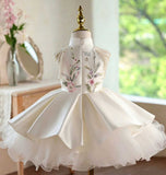 Ivory Flower Girl Dress with Mandarin Collar & Pearl Tassels Baby Party Gown
