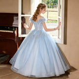 Blue with Pink 3D Floral Flower Girl Dress - Birthday Party Stage Performance Fairy Princess Gown