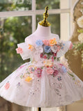 3D Floral Off Shoulder Girls Pageant Dress | Kids Birthday Dress Princess Tulle Gown