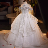 Luxury White Flower Girl Dress with Tassel Crystals | Princess Pageant Gown