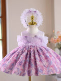 Sleeveless Lavender Ruffle Pearl Tutu Flower Girl Dress for Wedding Baptism Toddler Birthday