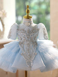 Light Blue Rhinestone Flower Girl Dress |  Kids Birthday Princess Pageant  Gown