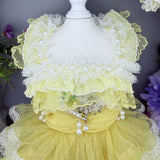 Luxury Yellow Lace Princess Dog Dress - Handmade Cat Party Gown