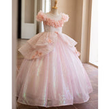 Blush Pink 3D Floral Sequin Ball Gown Flower Girl Dress | Princess Toddler Pageant Gown