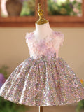 Pastel Pink & Purple Sparkly Baby Girl Pageant Dress for 1st Birthday