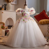 Luxury Flower Girl Dress with Floral Embroidery | Princess Pageant Gown