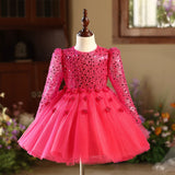 Fuchsia Sparkly Sequin Kids Formal Dress Puffy Tulle Tutu Flower Girl Dress for Wedding Performance Photoshoot