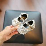 Sparkly Silver Sequin Mary Jane Princess Shoes with Bow for Toddler Girls