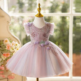 Lavender Pink Girls Pageant Dress | Baby Birthday Party Dress Luxury Flower Girl Gown