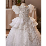 White Floral Flower Girl Dress | Vintage Embroidered Kids Birthday Dress Runway Gown