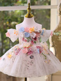 3D Floral Off Shoulder Girls Pageant Dress | Kids Birthday Dress Princess Tulle Gown