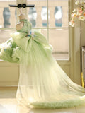 End Mint Green Halter Sequin Feather Flower Girl Dress with Detachable Train