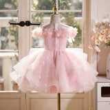 Luxury Pink Flower Girl Dress for Wedding - 3D Floral Ruffled Princess Dress for Birthday