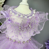 Lavender Rhinestone Butterfly Dog Princess Dress Pearl Tulle Pet  CatsTutu Gown