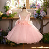 Pink Pearl Flower Girl Dress for Wedding | Kids Birthday Party Gown