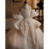 Champagne Girls Pageant Dress | Luxury Silver Embroidered Gown