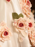 Ivory Satin Strapless 3D Rose Applique Flower Girl Dress for Wedding Baptism Birthday