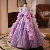 Luxury Lavender Flower Girl Dress with Ruffles | Princess Pageant Gala Gown