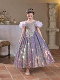 Iridescent Purple Sequin Flower Girl Dress - Baby Kids Birthday Party Pageant Ball Gown