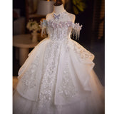 Luxury White Flower Girl Dress with Tassel Crystals | Princess Pageant Gown