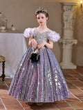Iridescent Purple Sequin Flower Girl Dress - Baby Kids Birthday Party Pageant Ball Gown
