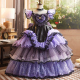 Black & Purple Pageant Flower Girl Dress | Luxury Girls Tiered Gothic Princess Ball Gown