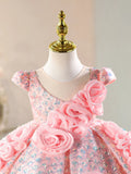 Luxury Pink Flower Girl Dress for Weddings | Toddler Princess Pageant Gown