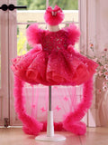 Fuchsia Pink Butterfly Detachable Train Flower Girl Dress | Toddler Pageant Birthday Gown