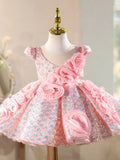 Luxury Pink Flower Girl Dress for Weddings | Toddler Princess Pageant Gown